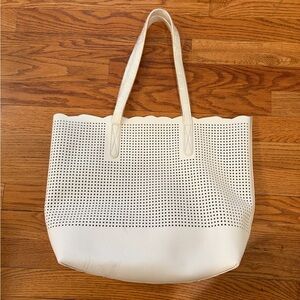 NWT Neiman Marcus Elegant White Perforated Tote Bag
